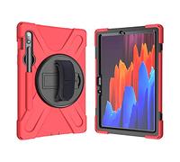 KUSEZJK Coque pour Galaxy Tab S7 11 T870 T875, Antichoc Armure Robuste Étui avec Support Rotatif à 360 Degrés, Dragonne et Porte-Stylet, TPU + PC Housse pour Galaxy Tab S7 11 T870 T875 (Rouge)