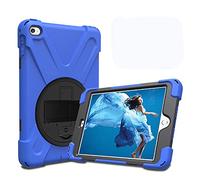KUSEZJK Coque pour iPad Mini 5 & iPad Mini 4, Antichoc Armure Robuste Étui avec Support Rotatif à 360 Degrés et Dragonne, TPU + PC Housse pour iPad Mini 5 & iPad Mini 4 (Bleu)