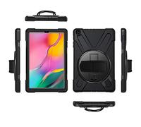 KUSEZJK Coque pour Samsung Galaxy Tab A 10.1 T510 T515, Antichoc Armure Robuste Étui avec Support Rotatif à 360 Degrés et Dragonne, TPU + PC Housse pour Galaxy Tab A 10.1 T510 T515 (Noir)
