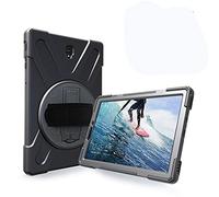 KUSEZJK Coque pour Samsung Galaxy Tab S4 10.5 T830 T835 T837, Antichoc Armure Robuste Étui avec Support Rotatif à 360 Degrés et Dragonne, TPU + PC Housse pour Galaxy Tab S4 10.5 T830 T835 T837 (Noir)