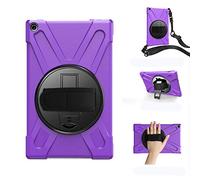 KUSEZJK Étui Compatible avec Amazon Fire HD 10 2019 & 2018 & 2017, Coque de Protection Antichoc Robuste avec Béquille/Bandoulière de Main/Bandoulière (Mauve)