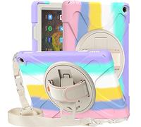 KUSEZJK Étui Compatible avec Amazon Fire HD 10 2021 & Amazon Fire HD 10 Plus 2021, Coque de Protection Antichoc Robuste avec Béquille/Bandoulière de Main/Bandoulière (Rose Coloré)