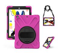 KUSEZJK Étui Compatible avec Apple iPad 10.2 2020 & 2019, Coque de Protection Antichoc Robuste avec Béquille/Bandoulière de Main/Bandoulière (Rose Rouge)