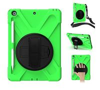 KUSEZJK Étui Compatible avec Apple iPad 10.2 2020 & 2019, Coque de Protection Antichoc Robuste avec Béquille/Bandoulière de Main/Bandoulière/Porte-Crayon (Vert)