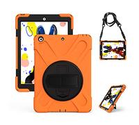 KUSEZJK Étui Compatible avec Apple iPad 10.2 2020 & 2019, Coque de Protection Antichoc Robuste avec Béquille/Bandoulière de Main/Bandoulière (Orange)