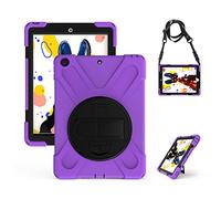 KUSEZJK Étui Compatible avec Apple iPad 10.2 2020 & 2019, Coque de Protection Antichoc Robuste avec Béquille/Bandoulière de Main/Bandoulière (Mauve)