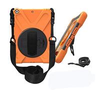 KUSEZJK Étui Compatible avec Apple iPad 9.7 2018 & 2017, Coque de Protection Antichoc Robuste avec Béquille/Bandoulière de Main/Bandoulière (Orange)