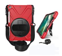 KUSEZJK Étui Compatible avec Apple iPad 9.7 2018 & 2017, Coque de Protection Antichoc Robuste avec Béquille/Bandoulière de Main/Bandoulière/Porte-Crayon (Rouge)