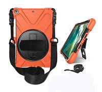 KUSEZJK Étui Compatible avec Apple iPad 9.7 2018 & 2017, Coque de Protection Antichoc Robuste avec Béquille/Bandoulière de Main/Bandoulière/Porte-Crayon (Orange)
