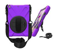 KUSEZJK Étui Compatible avec Apple iPad 9.7 2018 & 2017, Coque de Protection Antichoc Robuste avec Béquille/Bandoulière de Main/Bandoulière (Mauve)