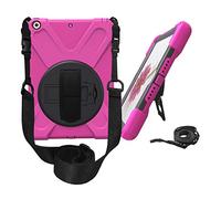 KUSEZJK Étui Compatible avec Apple iPad 9.7 2018 & 2017, Coque de Protection Antichoc Robuste avec Béquille/Bandoulière de Main/Bandoulière (Rose Rouge)