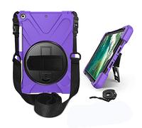 KUSEZJK Étui Compatible avec Apple iPad 9.7 2018 & 2017, Coque de Protection Antichoc Robuste avec Béquille/Bandoulière de Main/Bandoulière/Porte-Crayon (Mauve)