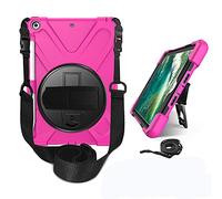 KUSEZJK Étui Compatible avec Apple iPad 9.7 2018 & 2017, Coque de Protection Antichoc Robuste avec Béquille/Bandoulière de Main/Bandoulière/Porte-Crayon (Rose Rouge)