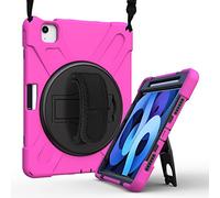 KUSEZJK Étui Compatible avec Apple iPad Air 4 10.9" 2020, Coque de Protection Antichoc Robuste avec Béquille/Bandoulière de Main/Bandoulière/Porte-Crayon (Rose Rouge)