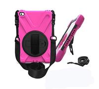 KUSEZJK Étui Compatible avec Apple iPad Mini 5 & iPad Mini 4, Coque de Protection Antichoc Robuste avec Béquille/Bandoulière de Main/Bandoulière (Rose Rouge)