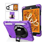 KUSEZJK Étui Compatible avec Apple iPad Mini 5 & iPad Mini 4, Coque de Protection Antichoc Robuste avec Béquille/Bandoulière de Main/Bandoulière/Porte-Crayon (Mauve)