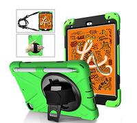 KUSEZJK Étui Compatible avec Apple iPad Mini 5 & iPad Mini 4, Coque de Protection Antichoc Robuste avec Béquille/Bandoulière de Main/Bandoulière/Porte-Crayon (Vert)