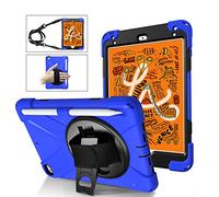 KUSEZJK Étui Compatible avec Apple iPad Mini 5 & iPad Mini 4, Coque de Protection Antichoc Robuste avec Béquille/Bandoulière de Main/Bandoulière/Porte-Crayon (Bleu)