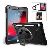 KUSEZJK Étui Compatible avec Apple iPad Pro 10.5 2017 & iPad Air 3 10.5" 2019, Coque de Protection Antichoc Robuste avec Béquille/Bandoulière de Main/Bandoulière/Porte-Crayon (Noir)