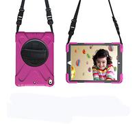 KUSEZJK Étui Compatible avec Apple iPad Pro 10.5 2017 & iPad Air 3 10.5" 2019, Coque de Protection Antichoc Robuste avec Béquille/Bandoulière de Main/Bandoulière (Rose Rouge)