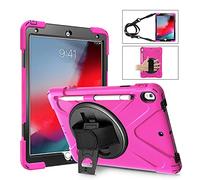 KUSEZJK Étui Compatible avec Apple iPad Pro 10.5 2017 & iPad Air 3 10.5" 2019, Coque de Protection Antichoc Robuste avec Béquille/Bandoulière de Main/Bandoulière/Porte-Crayon (Rose Rouge)
