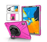 KUSEZJK Étui Compatible avec Apple iPad Pro 11 2020 & 2018, Coque de Protection Antichoc Robuste avec Béquille/Bandoulière de Main/Bandoulière (Rose Rouge)