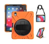 KUSEZJK Étui Compatible avec Apple iPad Pro 11 2020 & 2018, Coque de Protection Antichoc Robuste avec Béquille/Bandoulière de Main/Bandoulière/Porte-Crayon (Orange)