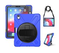 KUSEZJK Étui Compatible avec Apple iPad Pro 11 2020 & 2018, Coque de Protection Antichoc Robuste avec Béquille/Bandoulière de Main/Bandoulière/Porte-Crayon (Bleu)