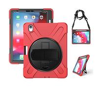 KUSEZJK Étui Compatible avec Apple iPad Pro 11 2020 & 2018, Coque de Protection Antichoc Robuste avec Béquille/Bandoulière de Main/Bandoulière/Porte-Crayon (Rouge)