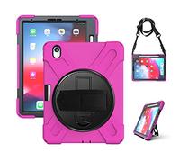 KUSEZJK Étui Compatible avec Apple iPad Pro 11 2020 & 2018, Coque de Protection Antichoc Robuste avec Béquille/Bandoulière de Main/Bandoulière/Porte-Crayon (Rose Rouge)