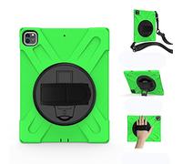 KUSEZJK Étui Compatible avec Apple iPad Pro 12.9 2020 & 2018, Coque de Protection Antichoc Robuste avec Béquille/Bandoulière de Main/Bandoulière (Vert)