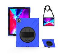 KUSEZJK Étui Compatible avec Apple iPad Pro 12.9 2020 & 2018, Coque de Protection Antichoc Robuste avec Béquille/Bandoulière de Main/Bandoulière (Bleu)