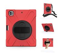 KUSEZJK Étui Compatible avec Apple iPad Pro 12.9 2020 & 2018, Coque de Protection Antichoc Robuste avec Béquille/Bandoulière de Main/Bandoulière/Porte-Crayon (Rouge)