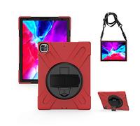 KUSEZJK Étui Compatible avec Apple iPad Pro 12.9 2020 & 2018, Coque de Protection Antichoc Robuste avec Béquille/Bandoulière de Main/Bandoulière (Rouge)