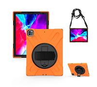 KUSEZJK Étui Compatible avec Apple iPad Pro 12.9 2020 & 2018, Coque de Protection Antichoc Robuste avec Béquille/Bandoulière de Main/Bandoulière (Orange)