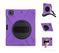 KUSEZJK Étui Compatible avec Apple iPad Pro 12.9 2020 & 2018, Coque de Protection Antichoc Robuste avec Béquille/Bandoulière de Main/Bandoulière/Porte-Crayon (Mauve)