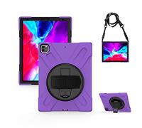 KUSEZJK Étui Compatible avec Apple iPad Pro 12.9 2020 & 2018, Coque de Protection Antichoc Robuste avec Béquille/Bandoulière de Main/Bandoulière (Mauve)