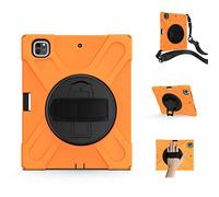 KUSEZJK Étui Compatible avec Apple iPad Pro 12.9 2020 & 2018, Coque de Protection Antichoc Robuste avec Béquille/Bandoulière de Main/Bandoulière/Porte-Crayon (Orange)