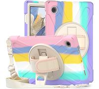 KUSEZJK Étui Compatible avec Samsung Galaxy Tab A8 10.5 X200 X205, Coque de Protection Antichoc Robuste avec Béquille/Bandoulière de Main/Bandoulière (Rose Coloré)