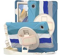 KUSEZJK Étui Compatible avec Samsung Galaxy Tab A8 10.5 X200 X205, Coque de Protection Antichoc Robuste avec Béquille/Bandoulière de Main/Bandoulière (Bleu Coloré)