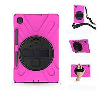 KUSEZJK Étui Compatible avec Samsung Galaxy Tab S6 Lite 10.4 P610 P615, Coque de Protection Antichoc Robuste avec Béquille/Bandoulière de Main/Bandoulière/Porte-Crayon (Rose Rouge)