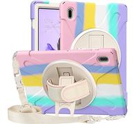 KUSEZJK Étui Compatible avec Samsung Galaxy Tab S7 FE 12.4 T730 T735 T736B T736N, Coque de Protection Antichoc Robuste avec Béquille/Bandoulière de Main/Bandoulière (Rose Coloré)