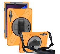 KUSEZJK Étui Compatible avec Samsung Galaxy Tab S7 Plus 12.4 T970 T975, Coque de Protection Antichoc Robuste avec Béquille/Bandoulière de Main/Bandoulière/Porte-Crayon (Orange)