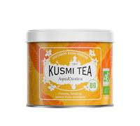 Kusmi Tea - AquaExotica - Infusion Bio - Mélange d'Hibiscus et Pomme Aromatisé Fruits Exotiques - Infusion sans Théine - À Déguster Chaud ou en Thé Glacé - Boîte Thé Métal 100g pour environ 50 Tasses