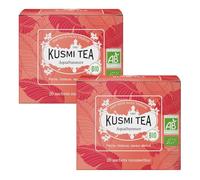 Kusmi Tea - AquaSummer - Infusion d'Hibiscus Bio - Lot 2x20 Sachets | Hibiscus, Pêche, Abricot - Notes Acidulées et Fruitées - 40 Sachets de Thé - Sans Théine - Tisane Bio - Chaud ou Glacé