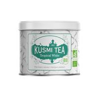 Kusmi Tea - Tropical White - Mélange Biologique de Thé Blanc, Thé Vert à la Mangue et Fruit de la Passion - À Déguster Chaud ou en Thé Glacé - Boîte Thé Métal 90g - Quantité pour environ 50 Tasses