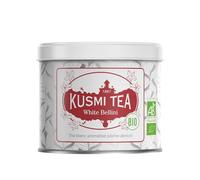 Kusmi Tea - White Bellini - Thé Blanc Bio - Thé Blanc Aromatisé Pêche et Abricot - À Déguster Chaud ou en Thé Glacé - Boîte Thé Métal 90g - Quantité pour environ 50 Tasses