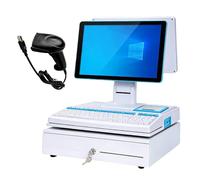 KUSOLE Caisse enregistreuse Tactile de 15,6 Pouces avec Clavier, Lecteur de Codes-Barres, imprimante intégrée de 58 mm, Ensemble Complet, incluant 10 Rouleaux de Papier Thermique. White-Dualscreen