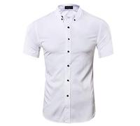 Kuson Homme Chemise sans Repassage Couleur Unie à Manches Courtes Respirant Blanc S