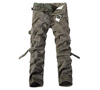 Kuson Hommes Pantalons 100% Coton Cargo Sport Multi-Poches Epais Outdoor Lâche sans Ceinture Army Vert FR 43